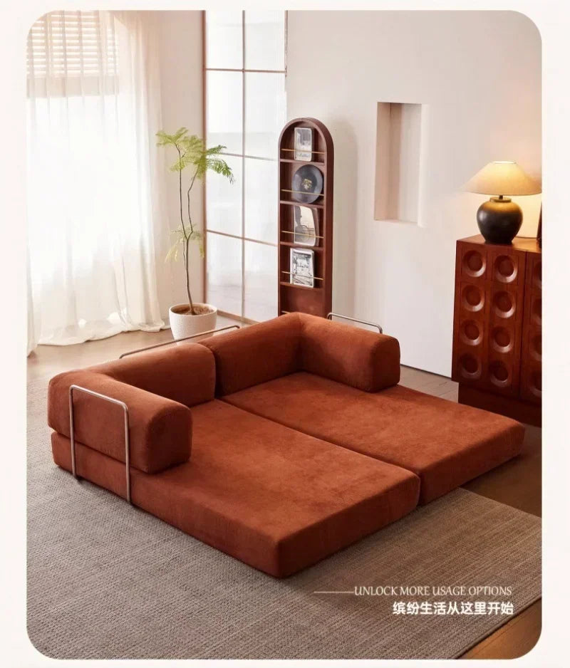 2025 New Elegant Italian Compressed Sofa Minimalist Retro Corduroy Sofa Bed Foldable Washable Customizable for Living Room