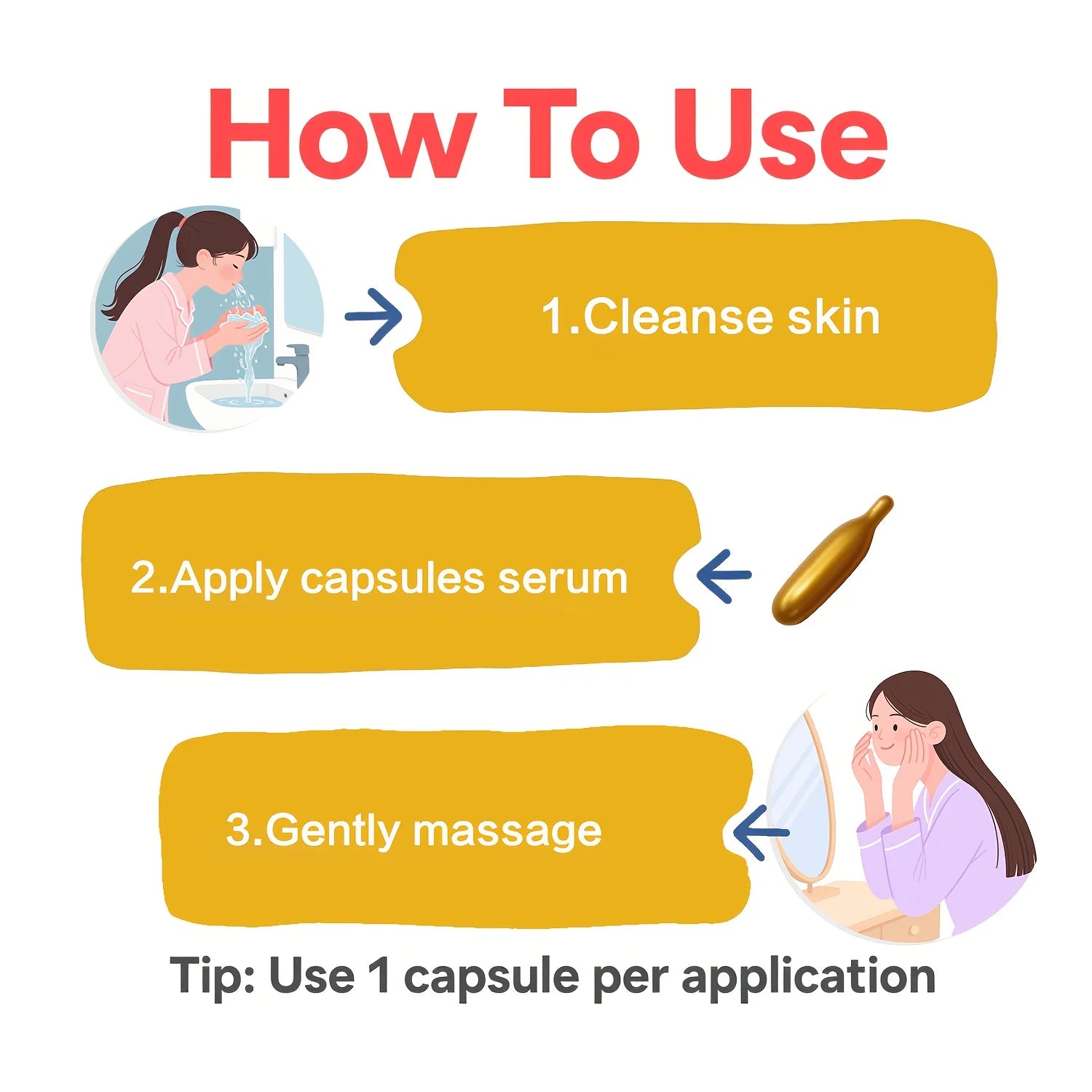 Vitamin E Serum Capsules, Single-Use Essence Capsules, Hydrating and Moisturizing Facial Skin, 90 Capsules/Bottle - 1 Bottle