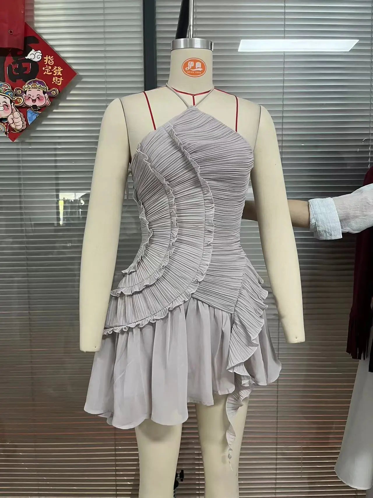 Giyu Sexy Evening Party Dresses Women Summer Halter Prom Gown Ruffles Lotus Edge Tiered Backless Robe Elegant Chiffon Long Dress