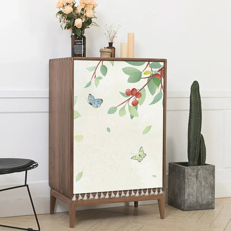 Sunflower Cactus Plant Cabinet Curtains Punch-free Nordic Half-curtain Dust Cover for Shoe Shelf Kitchen Storage Shelf Curtains