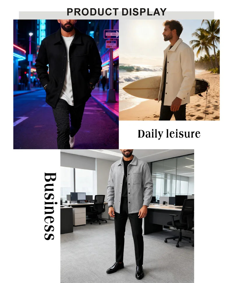 Men's Warm Brushed Jacket Lapel Button-Down Casual Coat for Autumn Winter Business，with Pocket