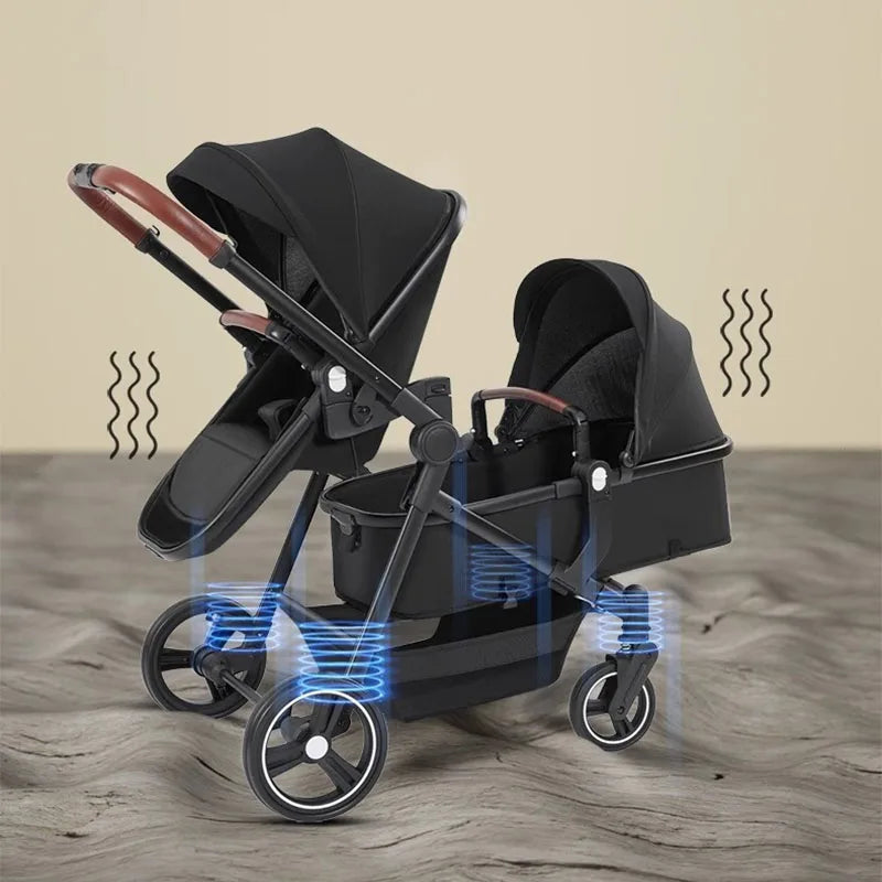 Twin Stroller Baby Double Stroller 0~8 Years Old Baby Stroller Lightweight Folding Boardable Multifunctional Two-way Stroller