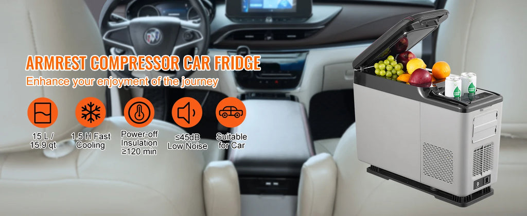 SucceBuy 15L Car RefrigeratorCar Armrest Refrigerator Fridge Single Zone Freezer -4℉-68℉ Adjustable Range 12/24V DC and Cooler