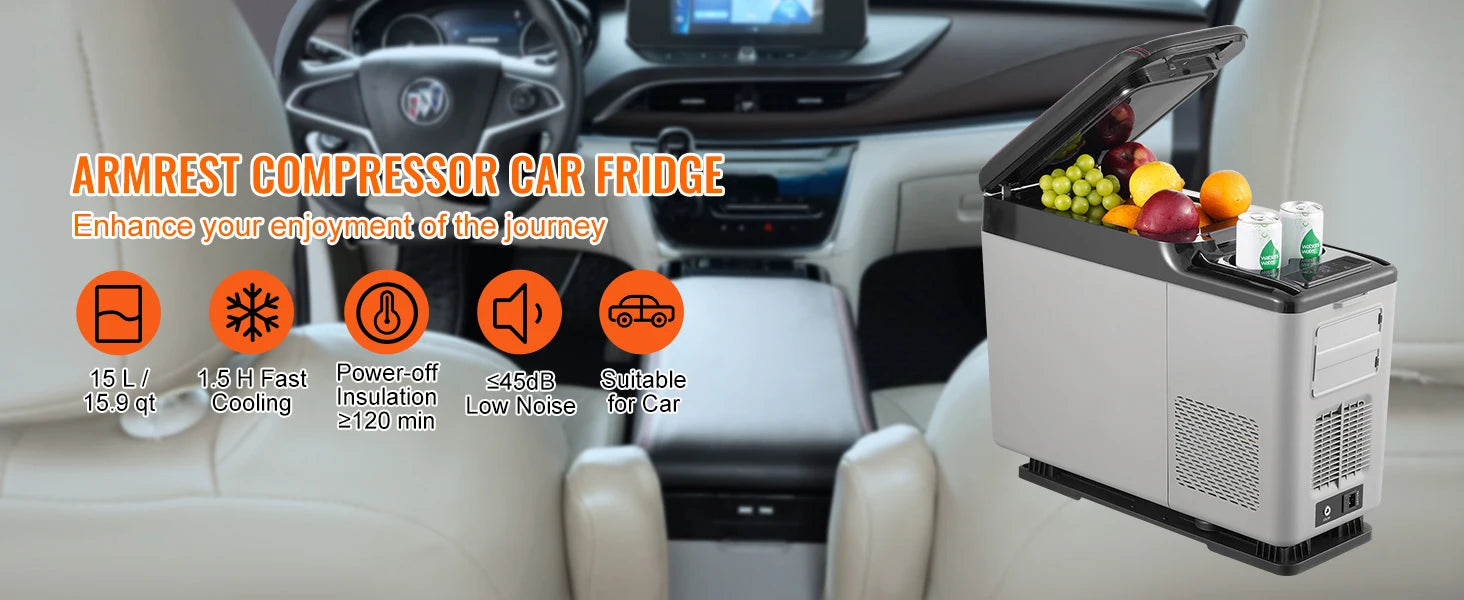 SucceBuy 15L Car RefrigeratorCar Armrest Refrigerator Fridge Single Zone Freezer -4℉-68℉ Adjustable Range 12/24V DC and Cooler