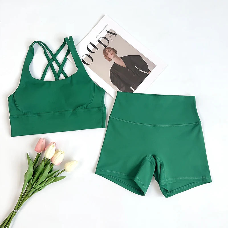 ZOCI 2-Piece Naked-Feel Yoga Set — Strappy Sports Bra & High-Waist Shorts for Women