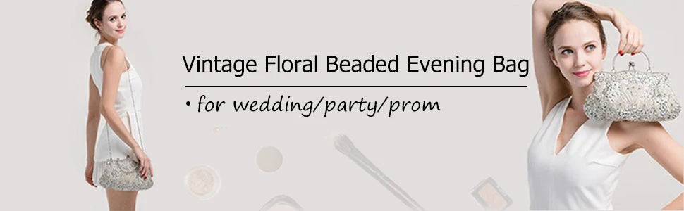 Lost in Vintage Clutch Handbag Beaded and Sequin Kiss-lock Closurer Shoulder Bag Crossbody Detachable ChainProm Evening Party