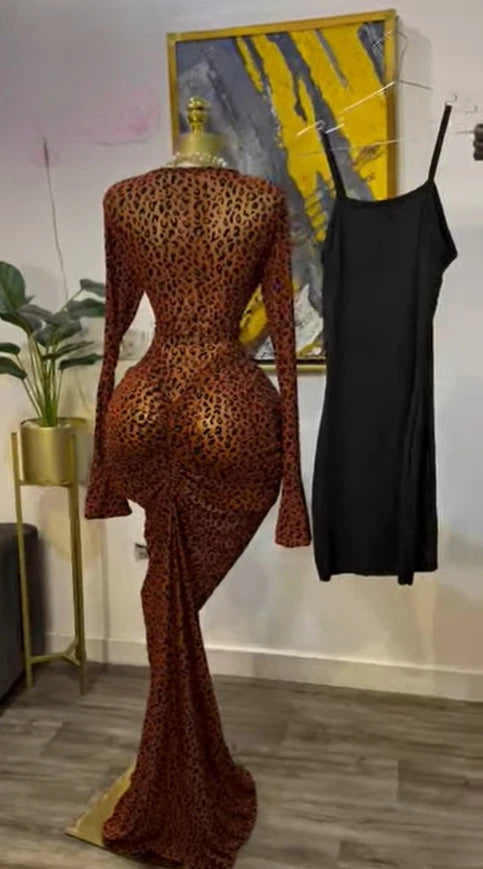 CM.YAYA Women Long Sleeve Stacked Mesh See Though with Lining Bodycon Long Dress 2025 Autumn Evening Birthday Sexy Party Dresses