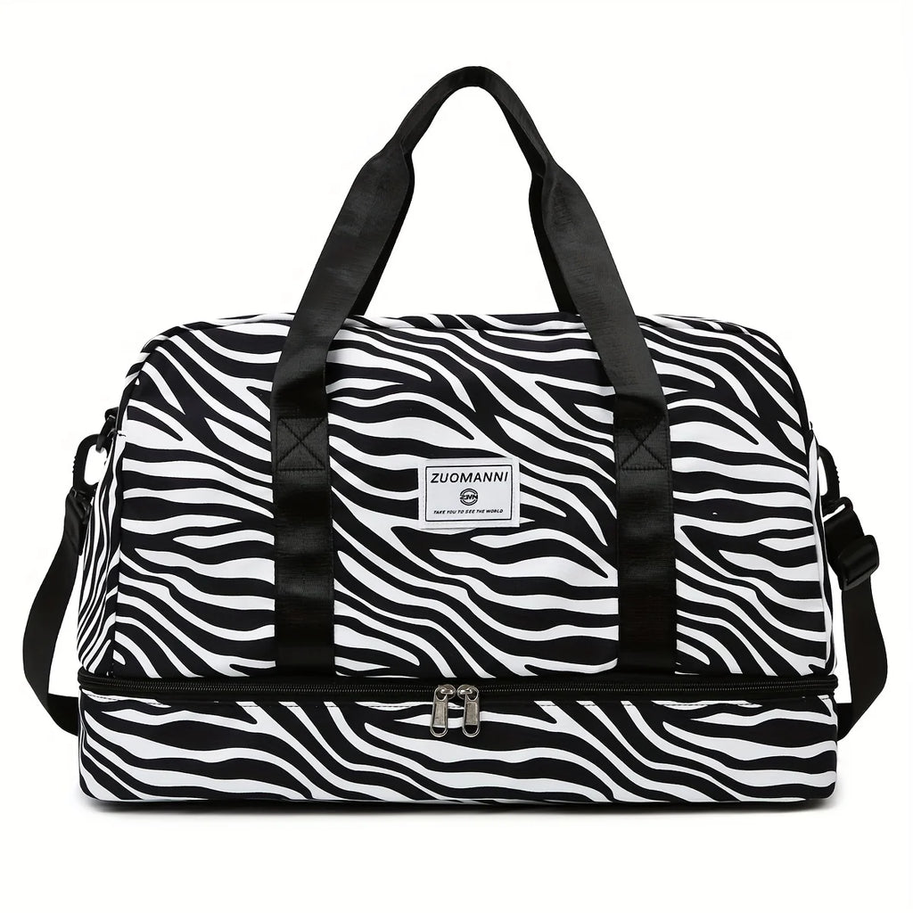 Large Capacity Nylon Travel Duffle Bag with Animal Print, Sports Gym Storage Bag, Portable Women'S Weekender Overnight Bag