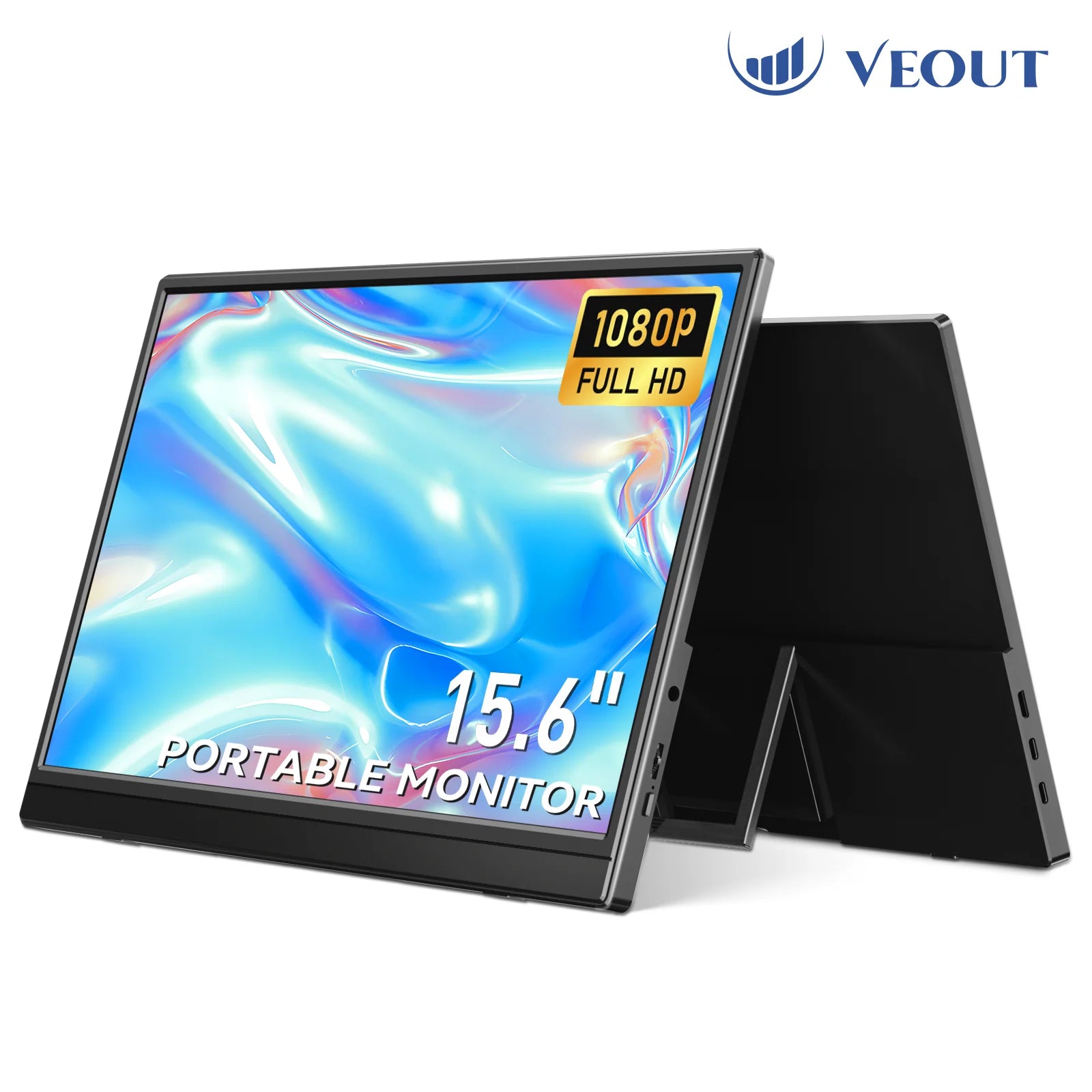 VEOUT 15.6" Portable Monitor — 1080p IPS | Dual USB-C | Built-in Speakers