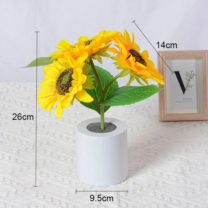 Sunflower LED Night Light — USB Rechargeable Warm Light Decorative Lamp for Bedroom & Holiday Décor