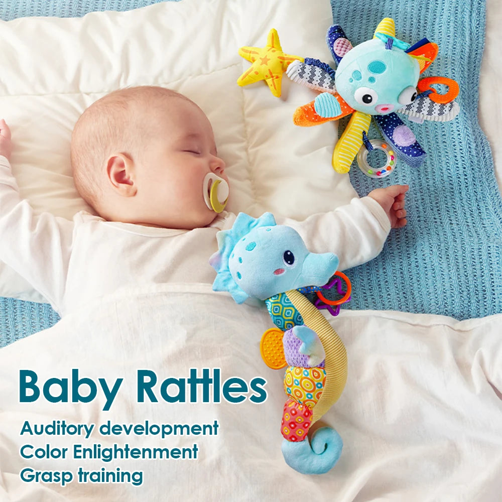 1pcs Soft Giraffe Animal Handbells Rattles Plush Infant Toddler Car Bed Hanging Toy Baby Early Education Development Handle Toys