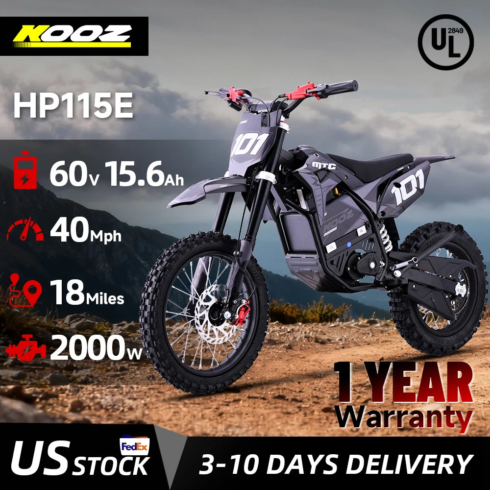KOOZ HP115E Electric Dirt Bike — 2000W Motor, 60V 15Ah, 14" Fat Tires