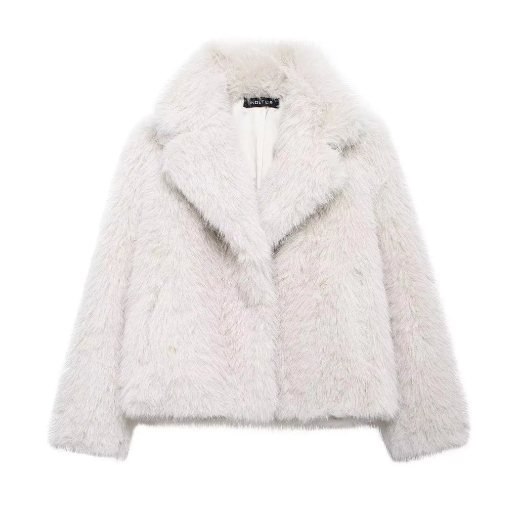 HH Women Elegant Faux Fur Coat Warm Fluffy Loose Long Sleeve Lapel Jacket Autumn Winter Fashion High Street Lady Outerwear