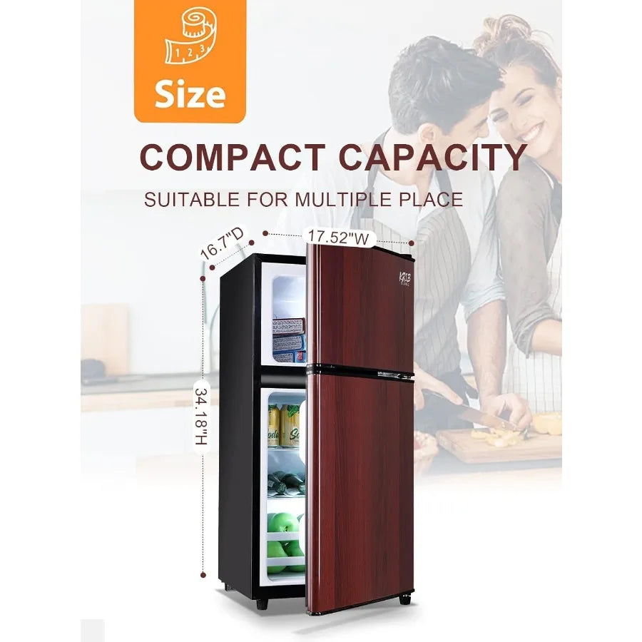 Compact topfreezer refrigerator with 3.5 Cu.Ft capacity and 7level adjustable thermostat control for efficient energysaving sto