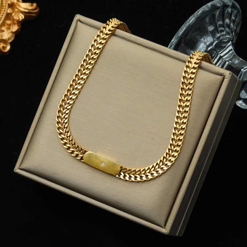316L Gold Stainless Steel Chain Necklace | Trendy Punk Waterproof Jewelry for Women
