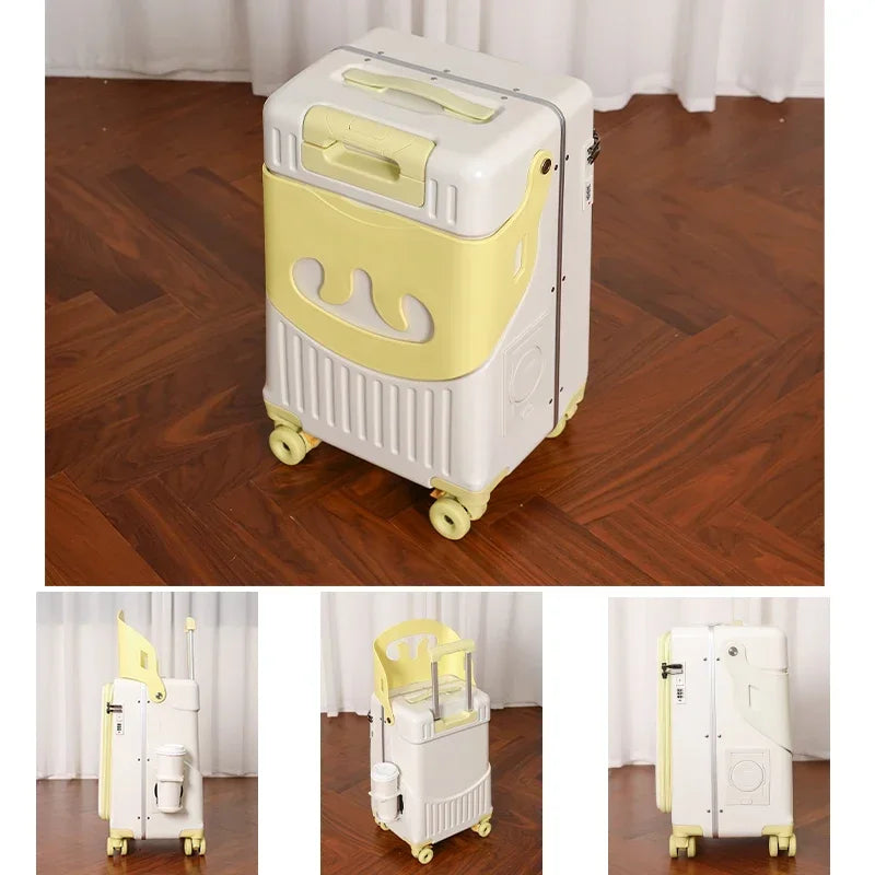 BunnyFly Kid Mom Suitcase with Seat for Children Can Sit To Ride Trolley Luggage Baby Travel Carry Case Multifunction Boardable