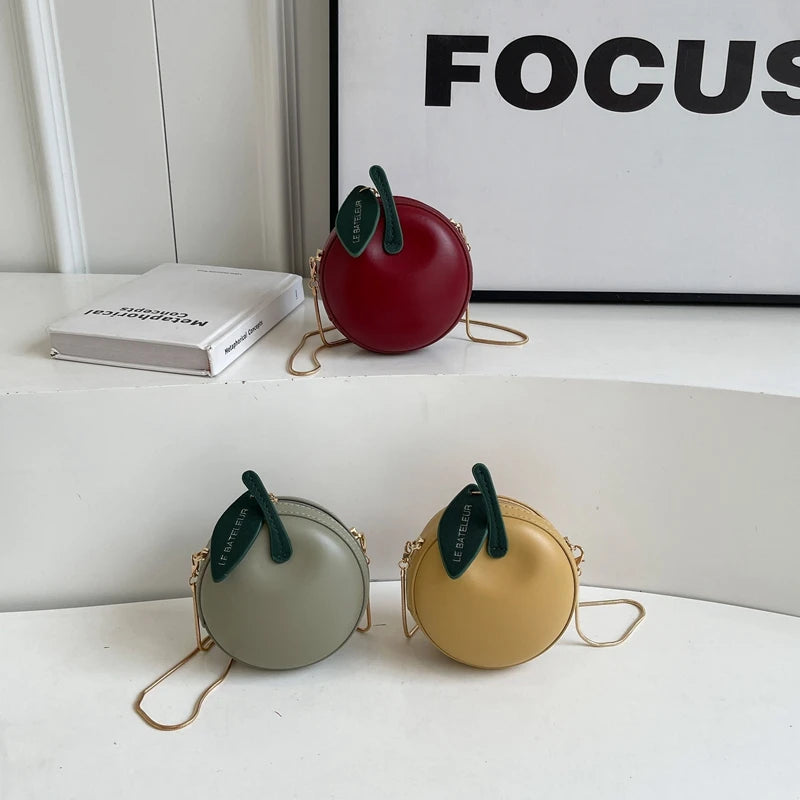 Trendy Apple Shaped Chain Women's Crossbody Bag PU Zipper Fashionable Sewing Thread High Quality Mini Wallet  Bolsas De Mujer