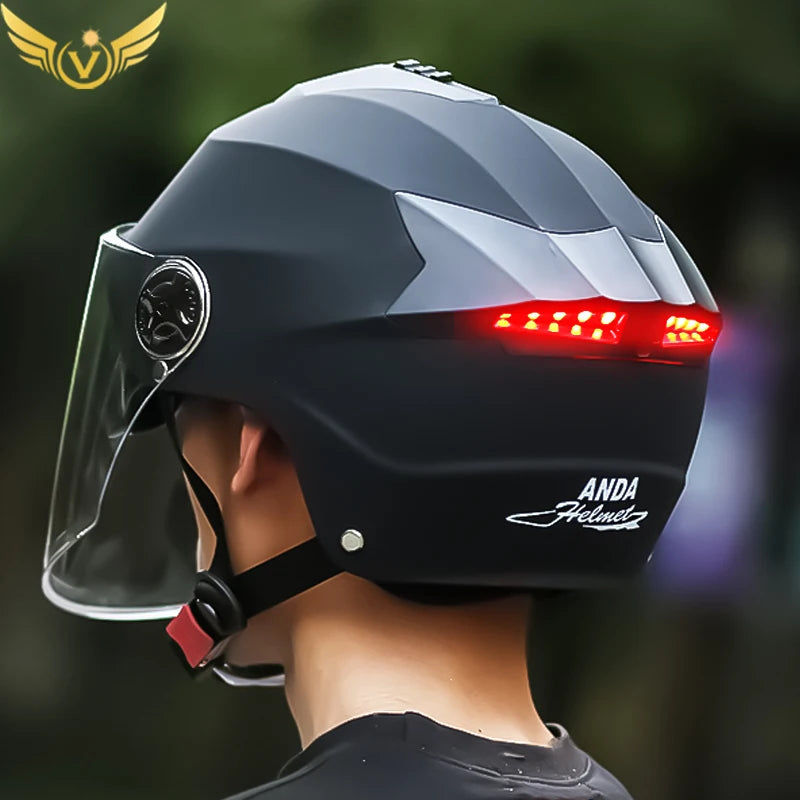 Motorcycle Helmet with LED Lights | Adjustable Electric Scooter & Moped Half Helmet for Men and Women