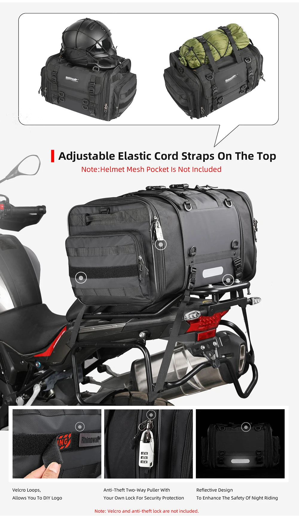 Rhinowalk Motorcycle Travel Luggage Bag Waterproof 19L-80L Expandable Big Capacity Motor Tail/Trunk/Rack Bag For Most motorcycle