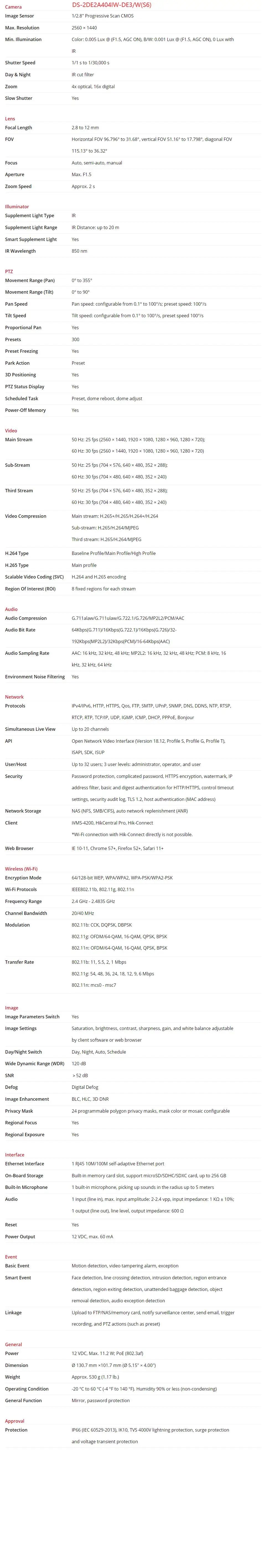 Hikvision DS-2DE2A404IW-DE3 4MP PoE PTZ IP Camera IR Security Camera Built-in MIC 4X Optical Zoom 2.8-12MM Video Surveillance