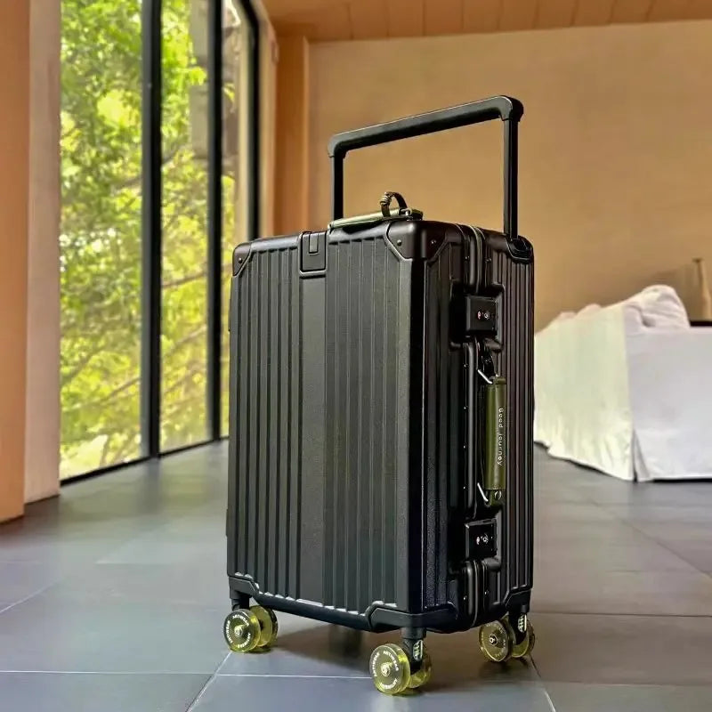 Aluminum Frame Wide Handlebar Rolling Luggage with Colorful Silent Spinner Wheels and TSA Lock Large Capacity Trolley Suitcase