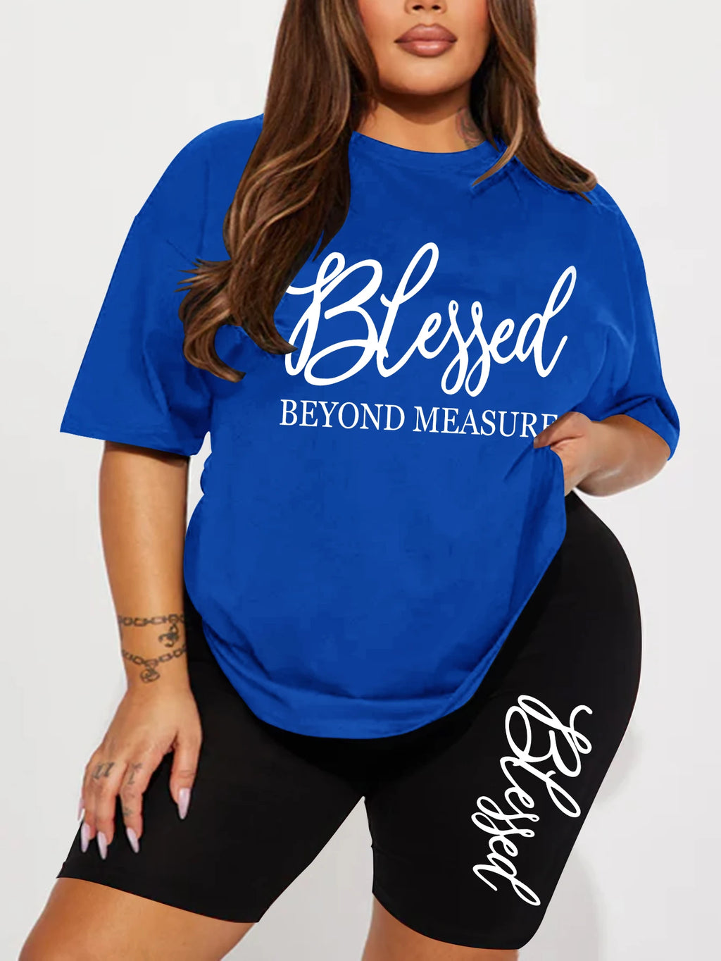 Plus size sets for women Summer 2 pieces Blessed printed offers and liquidation everything cheap elegant women's sets Short sets