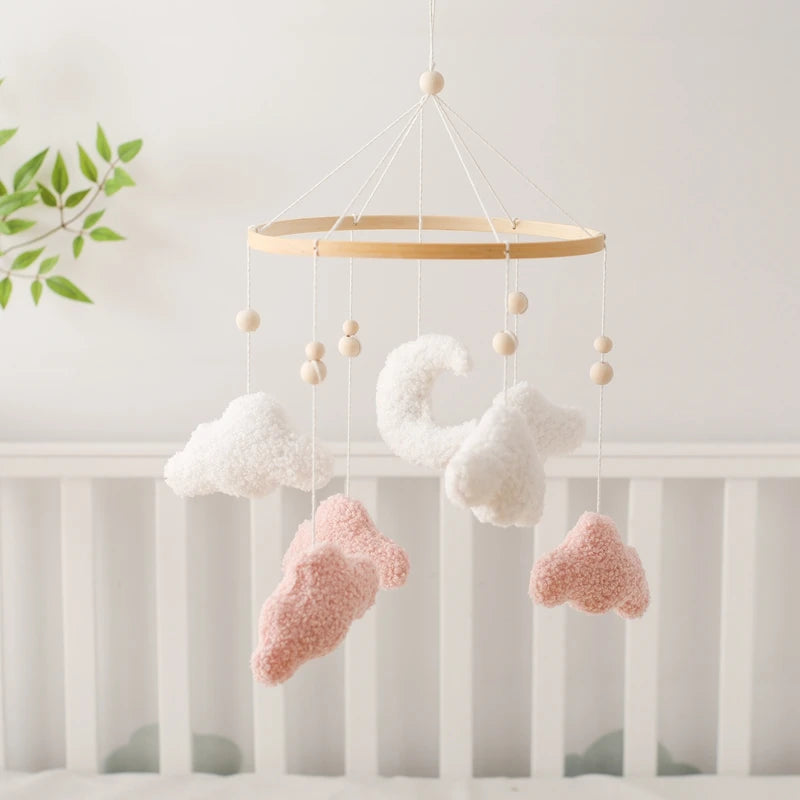Wooden Crib Mobile Baby Bed Bell Rattle Toy Soft Felt Cartoon Bear Mobile bracket Newborn Music Box Bed Bell Hanging Bracket Toy