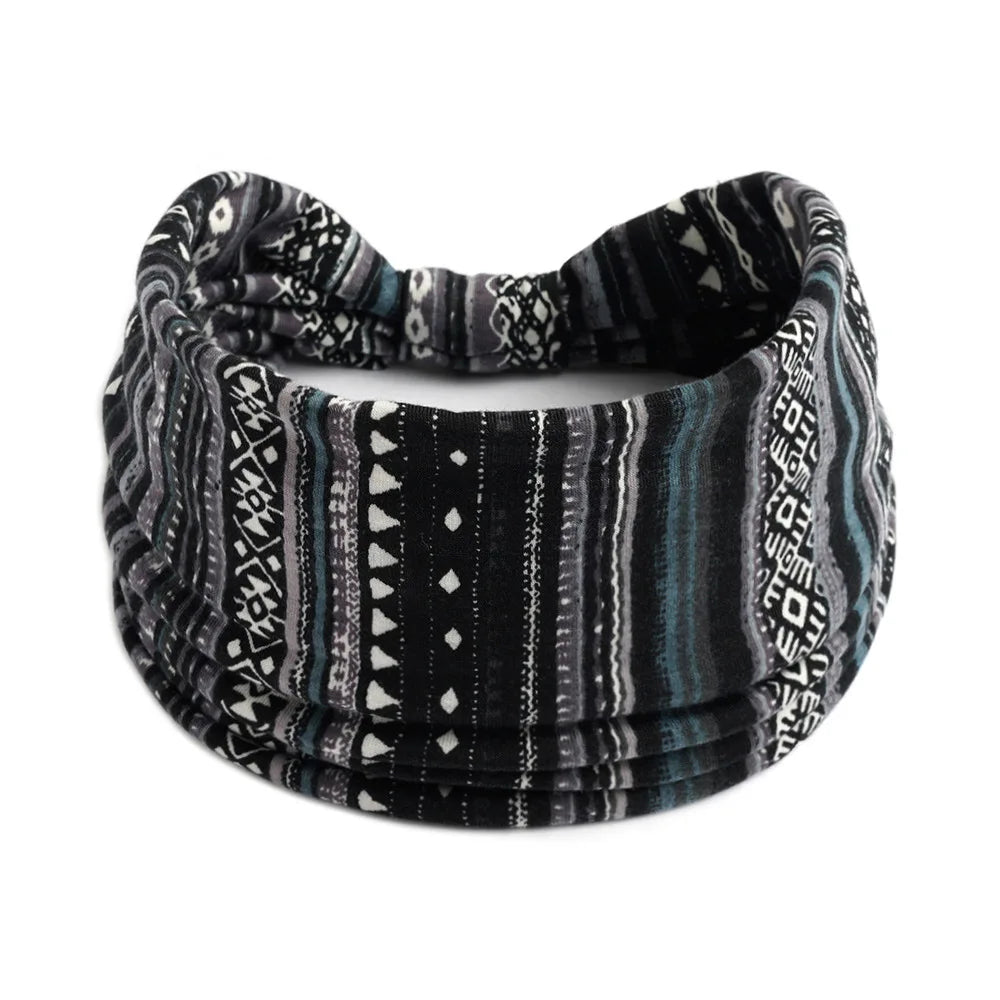 Boho Wide Knot Floral Cotton Headband | Stretch Turban Hair Scarf for Women