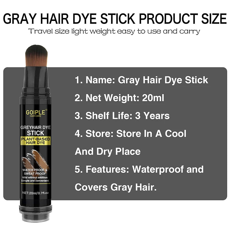 GOIPLE Gray Hair Dye Stick for Men & Women Cover Gray Hair Root Touch Up Temporary Coloring Disposable Plant-Based Hair Dye Pen