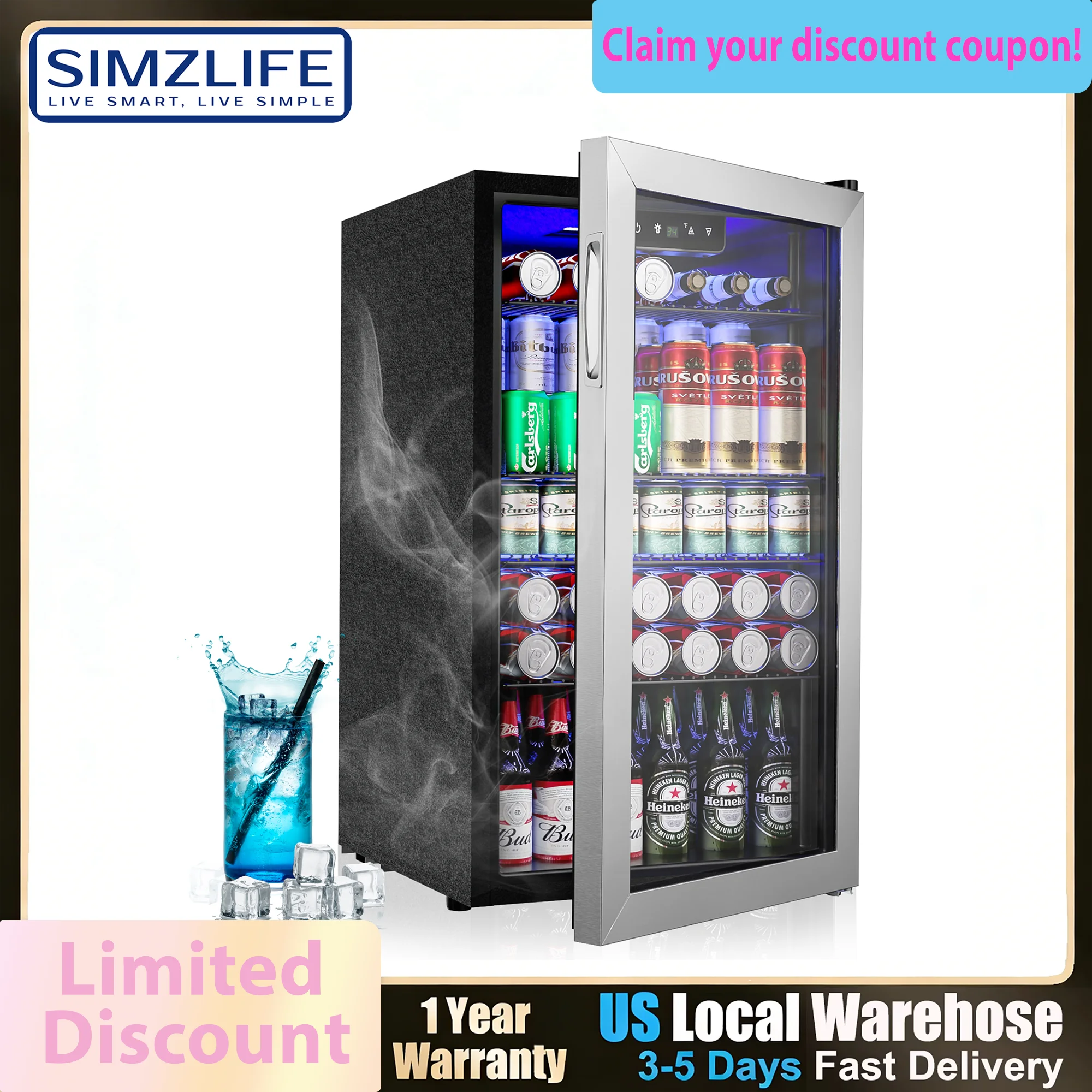 Beverage Refrigerator/Cooler,130Cans Mini Fridge,3.1Cu.Ft Capacity,LED Temperature Control,Flip-Up Door,Suitable for Home/Office