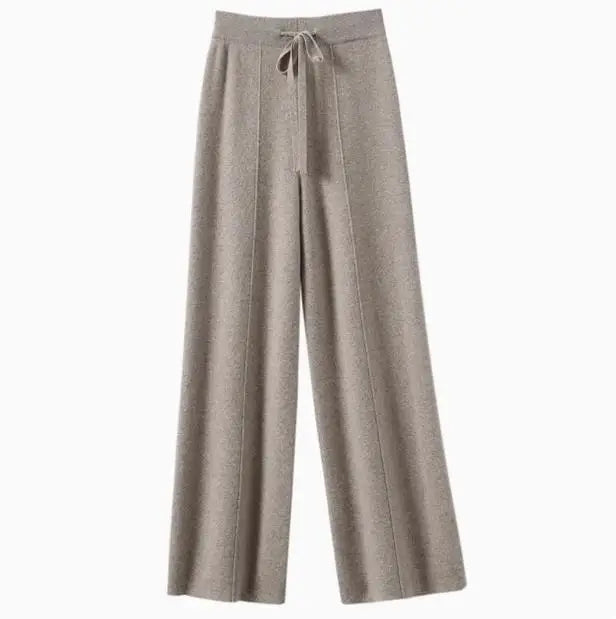 Women’s High-Waist Knit Wide-Leg Pants — Full-Length, Elastic Waist, Warm Stretch (Autumn/Winter, Korean Style)
