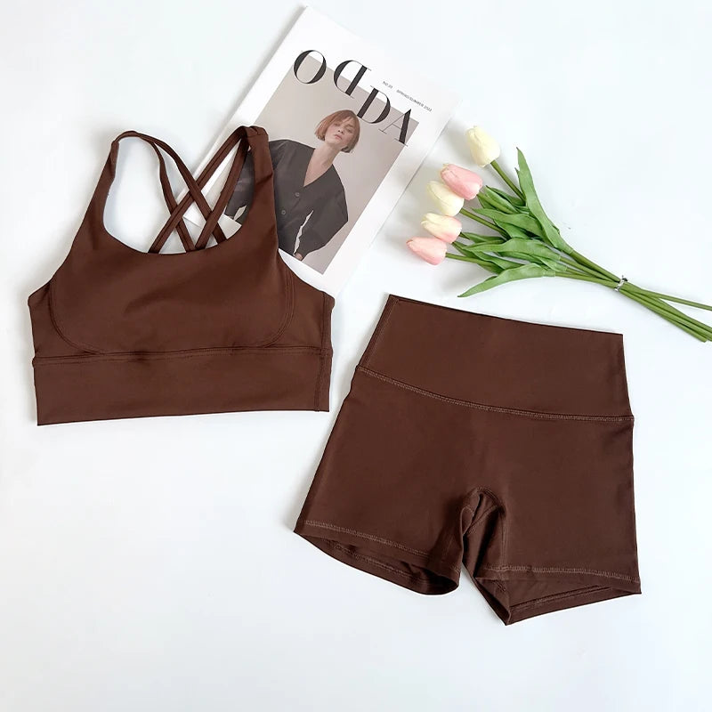 ZOCI 2-Piece Naked-Feel Yoga Set — Strappy Sports Bra & High-Waist Shorts for Women