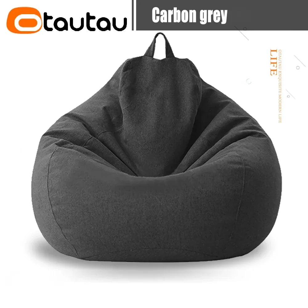 OTAUTAU Filled 70cm Bean Bag Sofa with Filler Big Cotton Linen Lazy BeanBag Bedroom Chair Puff Relax Lounge Couch DD002