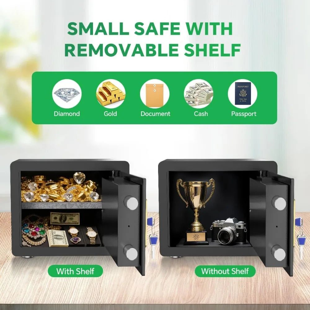 Compact Home Safe — 0.8 cu ft, Electronic Combo + Key, Alarm, Portable, Removable Shelf