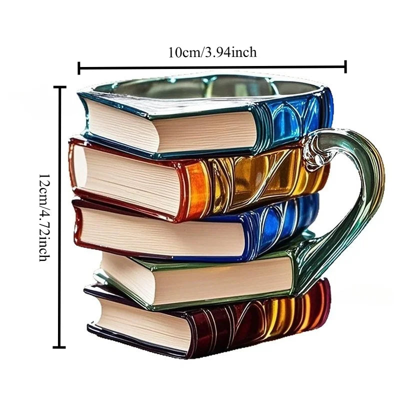 Hand-Painted Book Mug.Stacked Books Design Resin Coffee Cup with 3D Effect,Unique Novelty Gift for Book Lovers,Dishwasher Safe