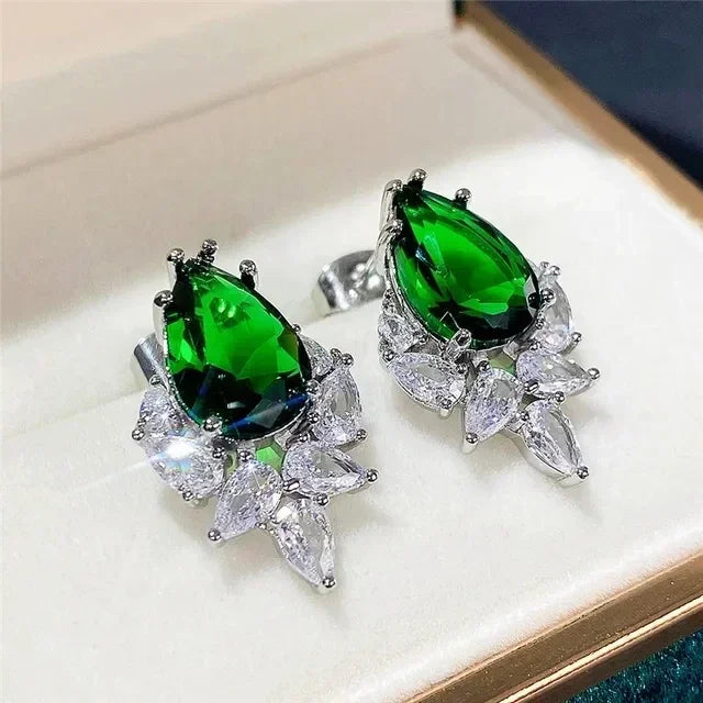 Green Crystal Drop Earrings | Elegant Zirconia Luxury Jewelry for Women