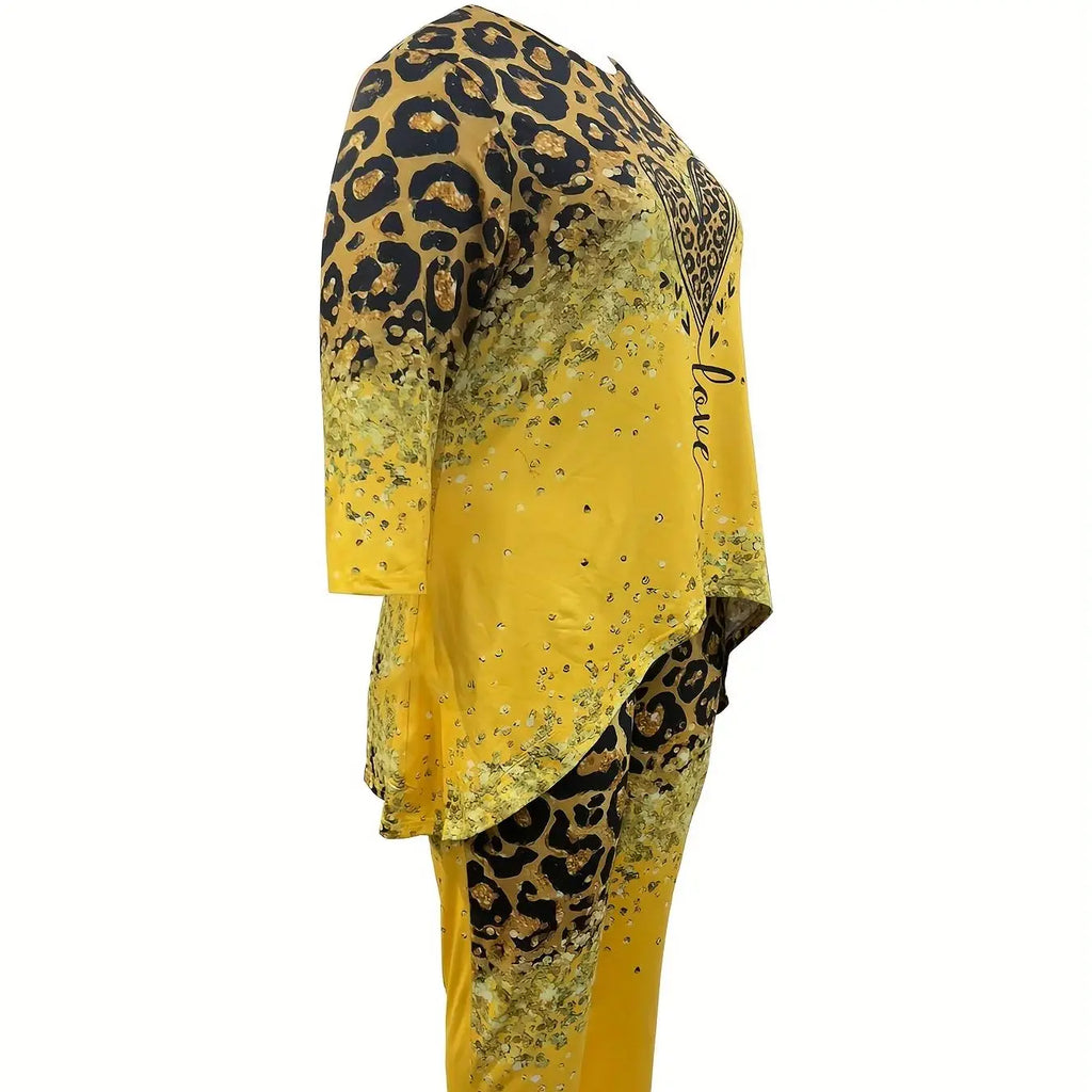 European and American fashion leisure vacation plus size women's suit shirt pants two-piece suit