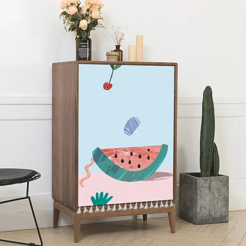 Sunflower Cactus Plant Cabinet Curtains Punch-free Nordic Half-curtain Dust Cover for Shoe Shelf Kitchen Storage Shelf Curtains