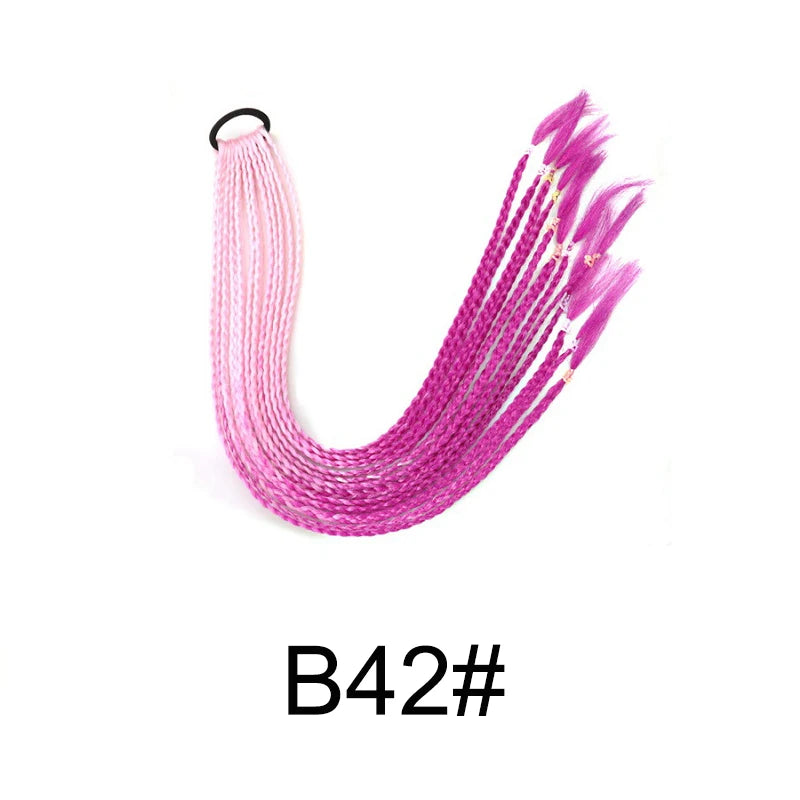 WIGSIN 24Inch Synthetic Long Ombre Rainbow Box Braid Ponytail Hair Extension for Women Rubber Band Hairstyle for Women