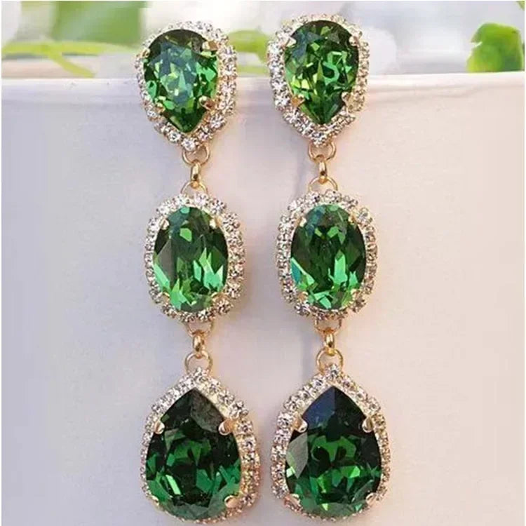 Green Crystal Drop Earrings | Elegant Zirconia Luxury Jewelry for Women
