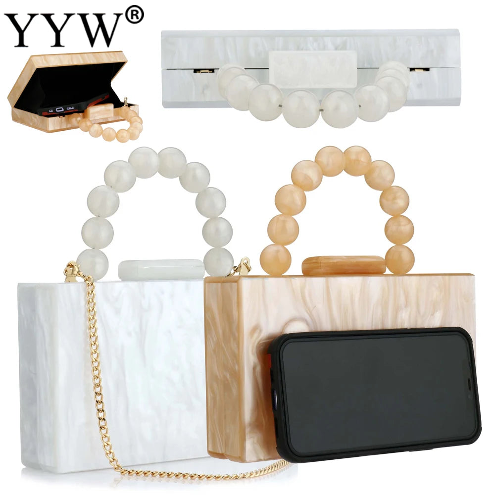 Fashion Acrylic Beading Clutch Handbag For Women Wedding Party Square Shoulder Bag With Chain Ladies Evening Dinner Dress Purses