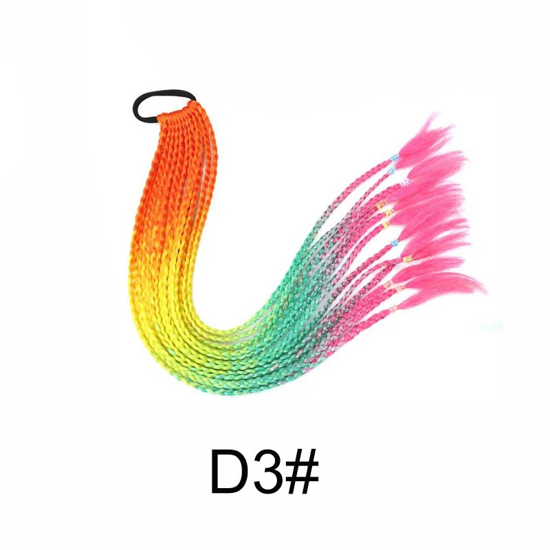 WIGSIN 24Inch Synthetic Long Ombre Rainbow Box Braid Ponytail Hair Extension for Women Rubber Band Hairstyle for Women