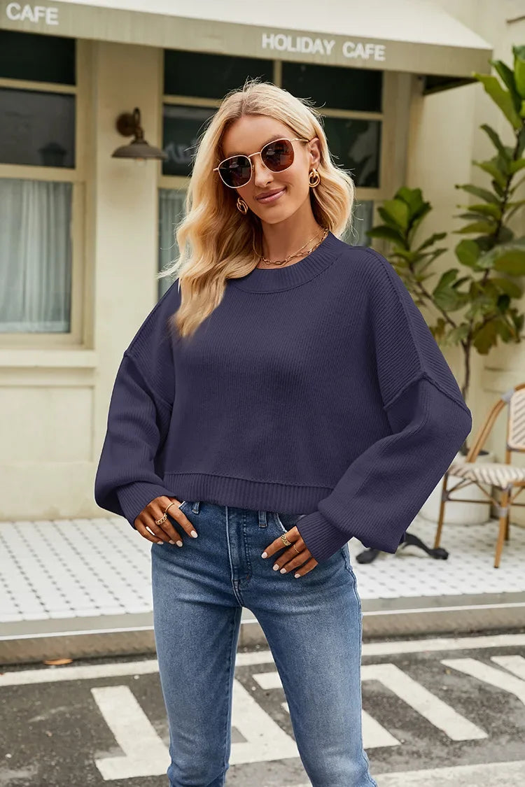 Women’s Solid Color Knit Sweater – Elegant Pullover, Soft Cozy Knitwear Top (Season’s Best Seller)