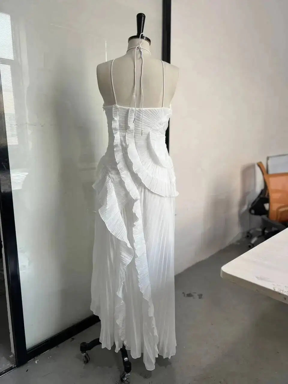 Giyu Sexy Evening Party Dresses Women Summer Halter Prom Gown Ruffles Lotus Edge Tiered Backless Robe Elegant Chiffon Long Dress