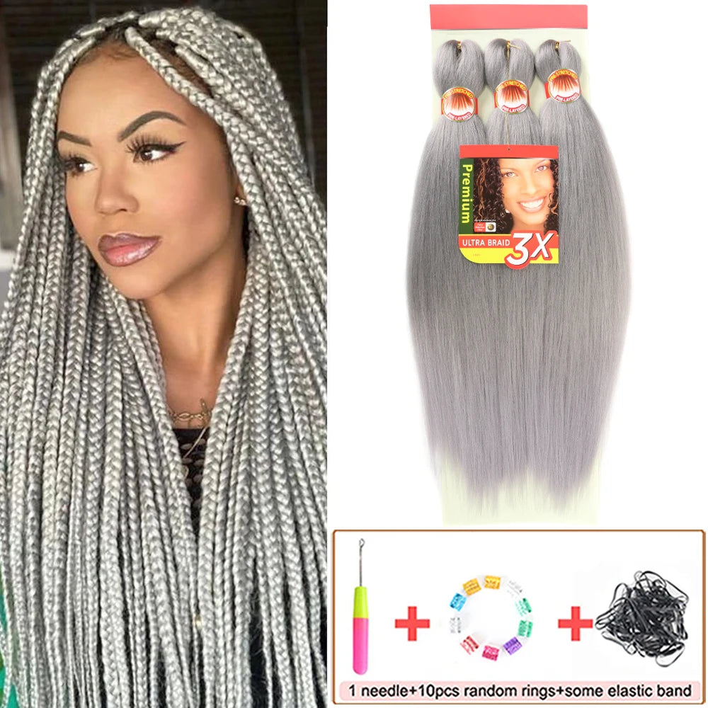Braiding Hair Pre Stretched 26 Inch 3 Packs Yaki Braiding Hair For Braids Hot Water Setting Synthetic Crochet Hair Extensions