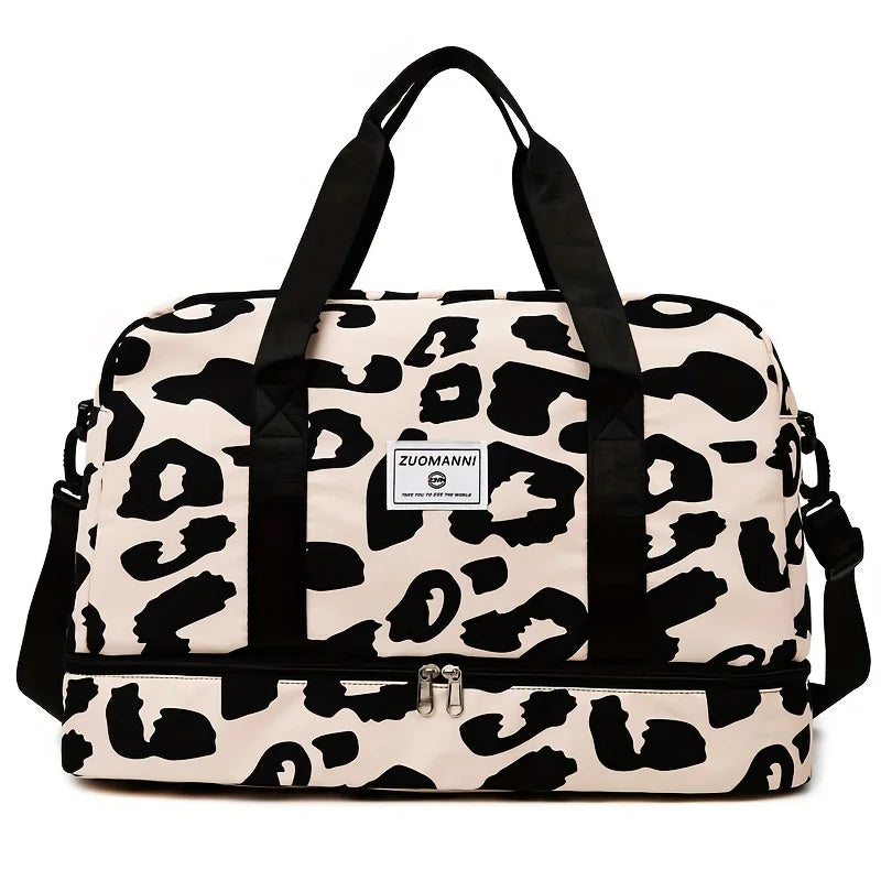 Large Capacity Nylon Travel Duffle Bag with Animal Print, Sports Gym Storage Bag, Portable Women'S Weekender Overnight Bag
