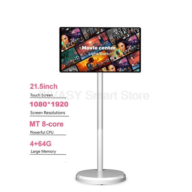 Touch Screen 21.5 24 Inch Smart TV with Floor Stand Monitor Mobile Stand Battery for Fitness Home Office Wireless Casting Audio