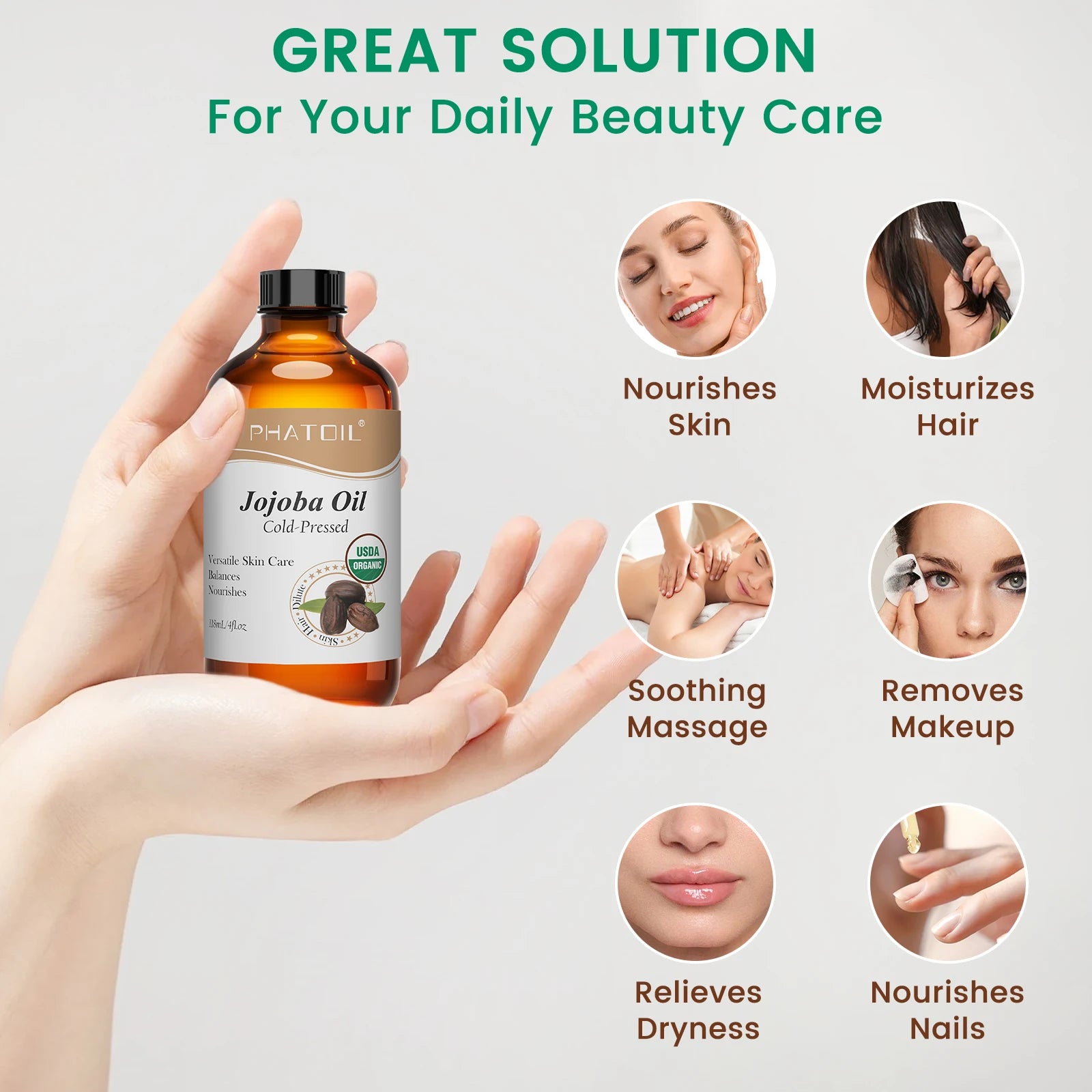 PHATOIL 118ml Organic Face Oil Natural Cold Pressed USDA Carrier Oils- Castor Oil,Jojoba,Moroccan Argan Oil,Rosehip Seed Oil