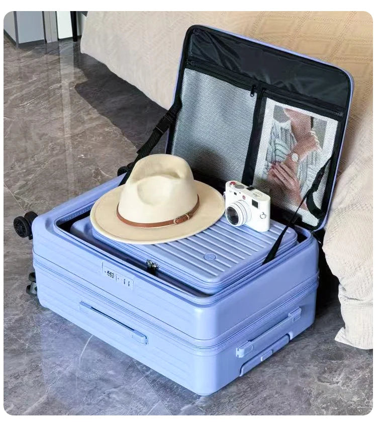 Expandable Hard-Side Trolley Luggage Set with Side Opening - Carry-On & Checked Suitcases, Anti-Shock & Password Lock