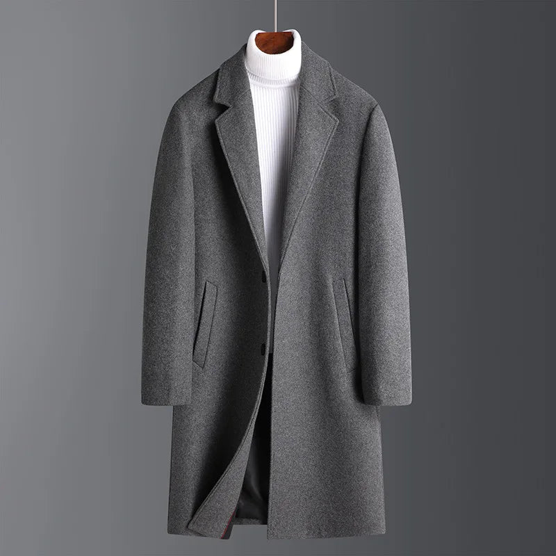2025 Autumn/Winter New Lapel Woolen Coat for Men, Slim Fit, Korean Style, Mid-Length Coat for Young and Middle-Aged Men